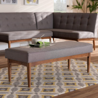 Baxton Studio BBT8051-Grey-Bench Arvid Mid-Century Modern Gray Fabric Upholstered Wood Dining Bench